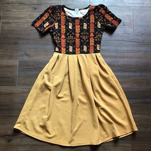 LuLaRoe Aztec Arrow Mustard Amelia Dress Small